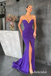 Sexy Satin Sweetheart V-Neck Sleeveless Side Slit Mermaid Long Prom Dresses, PD0896