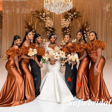 Sexy Mismatched Soft Satin And Tulle Off Shoulder Sleeveless Mermaid Floor Length Bridesmaid Dresses, SFWG00517