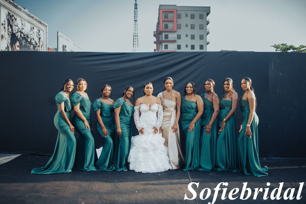 Sexy Soft Satin One Shoulder Sleeveless Mermaid Floor Length Bridesmaid Dresses With Trailing, SFWG00520
