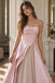 Blush Pink Satin Strapless Wrap Bodice A-Line Gown With Tulle Polka Dot Underlayer, PD13867