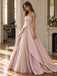 Blush Pink Satin Strapless Wrap Bodice A-Line Gown With Tulle Polka Dot Underlayer, PD13867