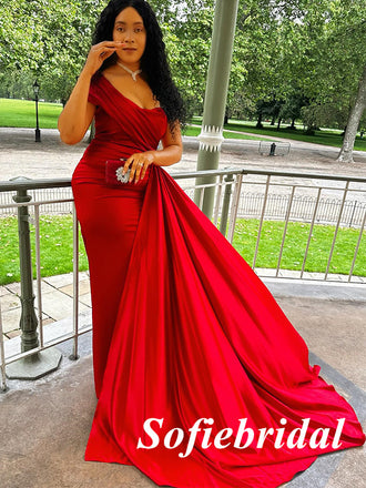 Sexy Soft Satin One Shoulder Sleeveless Mermaid Floor Length Bridesmaid Dresses, SFWG00603