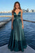 Sexy Dark Green Satin Halter V-Neck Sleeveless Lace Up Back A-Line Long Prom Dresses,SFPD0386