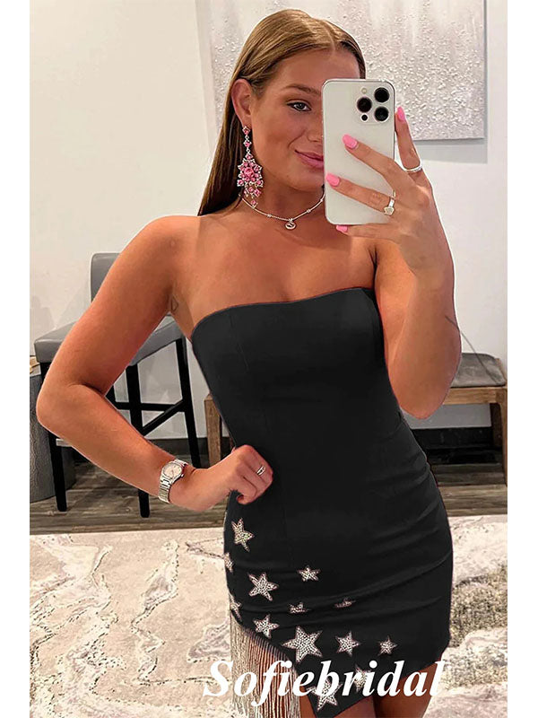 Sexy Black Sweetheart Lace Up Sheath Mini Dresses/ Homecoming Dresses With Star Accessories, HD0250