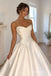 Ivory Satin Strapless Sweetheart Pleated & Draped Waist Structured Bodice Ball Gown Floor Length Wedding Dress, SFWD0105