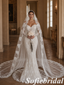 White Lace Mermaid Wedding Dress Long Sleeve With Lace Veil, SFWD0089