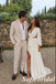Two Pieces Ivory V-Neck Long Sleeve Flowy Bohemian Bridal Gown, SFWD0093