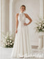 Elegant White Halter Lace A Line Wedding Dress, SFWD0096