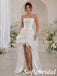Modern White Strapless Satin High Low Wedding Dress, SFWD0097