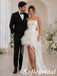 Modern White Strapless Satin High Low Wedding Dress, SFWD0097