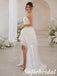 Modern White Strapless Satin High Low Wedding Dress, SFWD0097