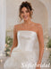 Modern White Strapless Satin High Low Wedding Dress, SFWD0097