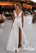 Elegant Spaghetti Straps Deep V-Neck Sleeveless A-Line Long Wedding Dresses With Split,SFWD0078