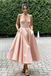 Spaghetti Strap Sweetheart Satin Midi Prom Dress A-Line Formal Bridesmaid Gown, PD01283
