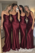 Burgundy Satin One Shoulder Draped Neck Pleated Waist Floor Length Mermaid Evening Gown, SFWG00718