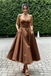 Spaghetti Strap Sweetheart Satin Midi Prom Dress A-Line Formal Bridesmaid Gown, PD01283