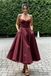 Spaghetti Strap Sweetheart Satin Midi Prom Dress A-Line Formal Bridesmaid Gown, PD01283