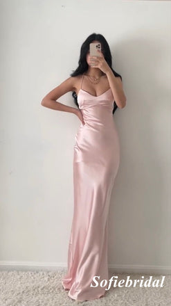 Sexy Soft Satin Spaghetti Straps Sleeveless Mermaid Floor Length Prom Dress, PD01062