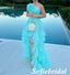 Mint Green One Shoulder Ruffled High Low Tulle Prom Dress with Flower Detail, PD01247
