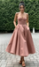 Spaghetti Strap Sweetheart Satin Midi Prom Dress A-Line Formal Bridesmaid Gown, PD01283