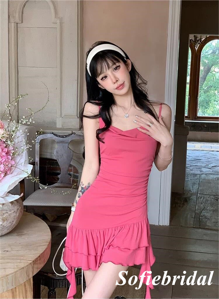 Sweety Pink Spaghetti Straps Mermaid Mini Dresses/ Homecoming Dresses, HD0236