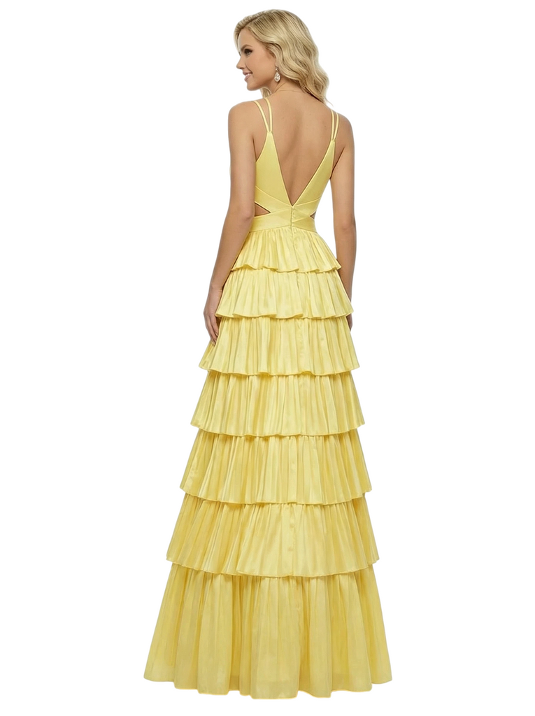 Sexy Soft Satin Spaghetti Straps V-Neck Sleeveless A-Line Maxi Graduation Dress, PD01162