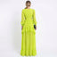Lime Green V-Neck Long Sleeve Ruffled A-Line Maxi Dress with Cutout Waist, PD01239