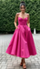 Spaghetti Strap Sweetheart Satin Midi Prom Dress A-Line Formal Bridesmaid Gown, PD01283