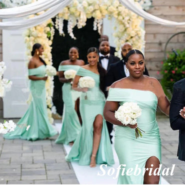 Sexy Soft Stin One Shoulder Sleeveless Side Slit Mermaid Floor Length Bridesmaid Dresses, SFWG00529