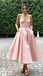 Spaghetti Strap Sweetheart Satin Midi Prom Dress A-Line Formal Bridesmaid Gown, PD01283