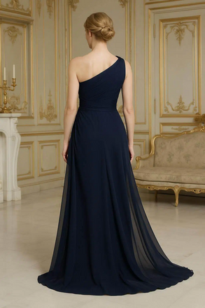 Elegant Chiffon One Shoulder Floor-Length Side Slit Mermaid Mother Of The Bride Dresses, SFM008