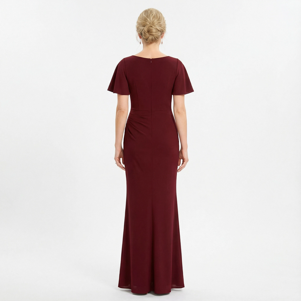 Elegant Crepe Short Sleeves Scoop Sheath Mother Of The Bride Dresses, SFM011