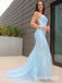 Sexy Tulle Spaghetti Straps Sleeveless Mermaid Long Prom Dresses With Applique, PD0900