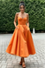 Spaghetti Strap Sweetheart Satin Midi Prom Dress A-Line Formal Bridesmaid Gown, PD01283