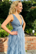 Dusty-Blue Spaghetti Straps V-Neck Tiered Tulle A-Line Maxi Prom Dress, PD01204