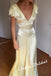 Shiny Soft Satin Flutter Sleeves V-Neck A-Line Maxi Prom Dress, PD01173