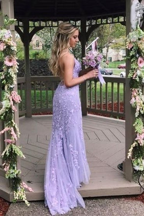 Elegant Tulle Lace Spaghetti Straps V-Neck Sleeveless Mermaid Maxi Prom Dress/Graduation Dresses, PD01181