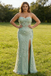 Sexy Mint-Green Tulle Lace Sweetheart Sleeveless Side Slit Mermaid Maxi Prom Dress/Graduation Dresses, PD01186