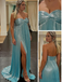 Shiny Metallic Stretch Shiny Fabric Sweetheart Sleeveless Side Slit Ruched A-Line Maxi Prom Dress/Graduation Dresses, PD01189