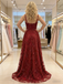 Elegant Tulle Lace Spaghetti Straps Square Sleeveless A-Line Maxi Prom Dress/Graduation Dresses With Sequin, PD01192