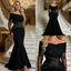 Elegant Black Crepe Party Dress Lace Long Sleeves Mermaid Maxi Prom Dress/Wedding Guest Dresses, PD01187