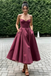 Spaghetti Strap Sweetheart Satin Midi Prom Dress A-Line Formal Bridesmaid Gown, PD01283
