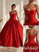 Stunning Red Satin Strapless Corsed Waist Full A-Line Ball Gown With Sweep Train,PD1339