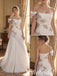 Ivory Chiffon Beaded Floral Applique Off Shoulder Open Back A-Line Wedding Dress,PD1346