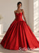 Stunning Red Satin Strapless Corsed Waist Full A-Line Ball Gown With Sweep Train,PD1339