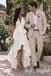 Romantic Ivory Satin Halter Deep V Open Back Ruched High Low Prom Dress,PD1340
