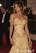 Butter Yellow Tulle Gold Floral Embroidery Off Shoulder Open Back Tiered Mermaid Evening Gown,PD1347