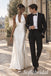 Ivory Satin Pleated Halter Deep V Open Back Floor Length Column Wedding Dress,PD1349