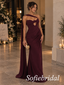 Timeless Burgundy Chiffon One Shoulder Draped Ruched Mermaid Bridal Party Gown,PD1343