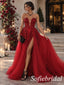 Elegant Red Tulle Strapless Boned Corset Ball Gown With Voluminous Pleated Dress,PD1338